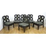 Set of 6 Chinese Lacquered Chairs With mother of pearl inlay and marble inset seat.  Approx. 39" H x