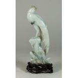 Carved Jade Bird Approx. 8 3/4" H on base.