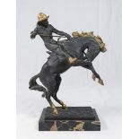 Vintage Bronze Sculpture of Cowboy on Horse On marble base. Approx. 9" H. Unsigned