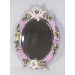 Porcelain Oval Table Mirror Decorated with flowers. Marked with underglaze  blue mark. Approx. 15"