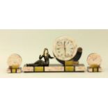 French Art Deco Figural 3 piece Clock Set Various colored marbles. Clock approx. 12" x 21".