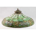 Duffner Kimberly Co. Leaded Glass Shade New York. Approx. 9" H x 26" D. Some cracks in  glass.
