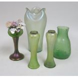 5 Art Glass Vases Largest approx. 11" H. From a private NYC estate.  Silvered rim on one dented.