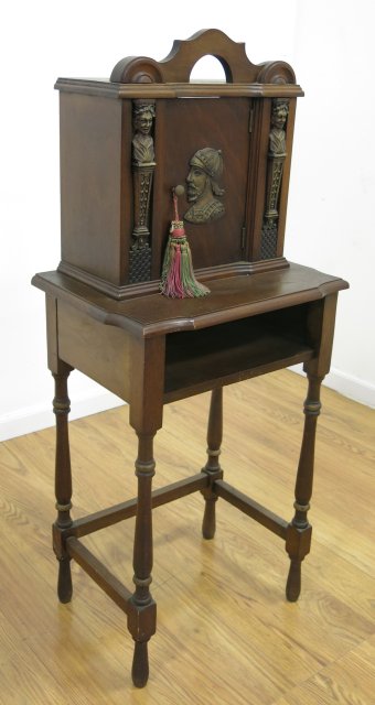 Oval Marble Top Figural Telephone Table & Chair Ca. 1920s. Approx. 44" H x 20" W x 14" D. Back - Image 2 of 6