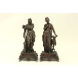 Pair Ansonia Metal Female Figures "Knowledge & Music." Approx. 17 1/2" H.