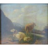 Balthasar Paul Ommeganck, Sheep in Landscape Signed lower right. Flemish (1775-1826). Approx.  10" H