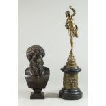 Bronze Bust of Socrates & Venus on Marble Round Bust approx. 8 1/4" H. Venus approx. 15" H.