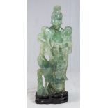 Jade Green Quartz Guan Yin on stand Approx. 10" H without stand, 11" H total. Head  reglued. Head