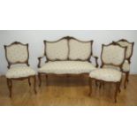 Louis XV style 4 piece salon set Including 3 chairs, 1 canape. Chairs approx. 37" H  x 18" W x 22"