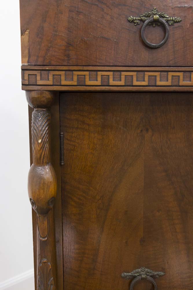 Mahogany Vanity with Swan Heads With matched chair and insert mirror. 1940s  regency style. - Image 2 of 5