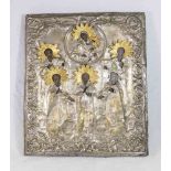 Eastern European Icon Depicting Jesus, Blessed Virgin, and 5 apostles.  Approx. 14 1/2" H x 12 1/