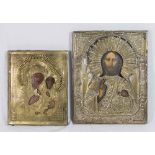 2 Russian Icons, "Mother and Child" and Jesus Late 19th-early 20th century. Approx. 9" H x 7" W  and