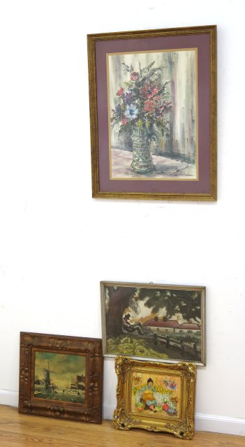 4 Artworks Floral still life, mixed media. Signed lower  right. Approx. 22" H x 16" W sight, 30" H x