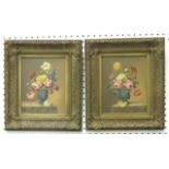 Corbé Pair Floral Still Lifes Oil on board. Signed lower right and lower left.  Corbe - 20th C