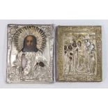 2 Late 19th Century Russian Icons Depicting Jesus, approx. 9" H x 7" W; and 6  Saints, approx. 8 1/