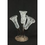 Small Barker Ellis Silver Plated Epergne With four glass inserts. Approx. 10" H. One glass