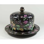 Victorian Enamel Painted Covered Cheese Dish Approx. 9" H x 28 1/2" W. Floral and butterfly