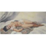 Oil on canvas, Nude 20th century. Signed Cesar Vital Damages to frame. Damages to frame.