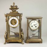 Two Regulator Clocks French gilt metal beveled glass crystal regulator  and crystal regulator with