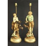 Pair Signed Moreau White Metal Figural Lamps Approx. 25 1/2" H. (4029.1)