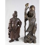 2 Carved Chinese Wood Figures Approx. 17" H and 16" H.