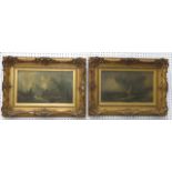 Pair Oil on Board, Landscape and Seascape Late 19th-early 20th century. Approx. 11 1/2" H x  19 1/2"