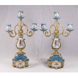 Pair Sèvres Style Brass & Porcelain Candelabra Approx. 16 1/4" H. (4152)