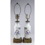 Pair Chinese 19th Century Porcelain Vases Mounted as lamps. Vase approx. 10 1/2" H, 12 1/4"  H