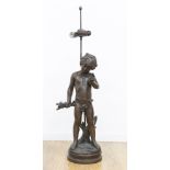White Metal Boy with Birds Mounted as lamp. Approx. 30" H.