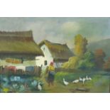Rural Landscape Oil on canvas. Giltwood frame. Signed C.  Kelossvary. Approx. 21" H x 29" W