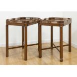 Pair Mahogany English Gallery Tables Approx. 26" H x 24" W x 18" D. Top needs  refinishing. Top