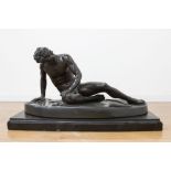 Bronze Figure, "The Dying Gaul" Foundry mark. 19th/20th century. Approx. 15" H x  30" W x 15 3/4" D.