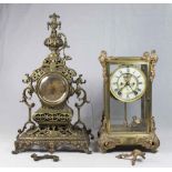 2 Clocks Including Ansonia bronze and crystal open  escapement regulator clock with pendulum and