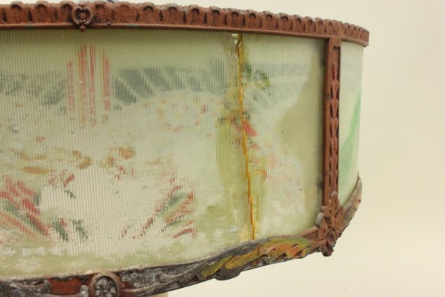 Reverse Painted Lamp with Candlestick Base Approx. 25" H x 18" D. As-is. Panel cracked. As-is. Panel - Image 6 of 6