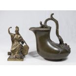 Two Bronze Objects Bronze figural ewer, approx. 8" H. Bronze seated  figure, approx. 6" H.