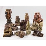 Group Lot Chinese Soapstone Carvings & Vases Largest approx. 9". Approx. 11 pieces total. Some  as-