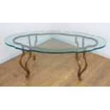 Glass Top Coffee Table with Gilt Metal Base Chip on glass. Chip on glass.