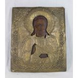 Eastern European Icon of Jesus Late 19th century. Approx. 12 1/2" H x 10 1/4" W.  From a private