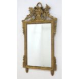 Italian Gilt Wood Mirror with Basket of Flowers Approx. 44" H x 23" W.