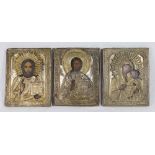 3 Russian Icons Late 19th-early 20th century. Depicting Jesus;  Virgin Mother and Child; and a