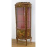 Spanish Bronze Mounted Demilune Curio Vernis Martin style. Curved glass. Approx. 65" H x  27" W x