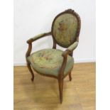 19th C French Needlepoint Arm Chair Approx. 40" H, 24" W, 20" D (4147) Very good  condition Very