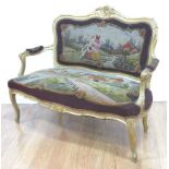 Gilt Framed Needlepoint Loveseat Approx. 37" H x 48" W, seat 17 1/2" W x 21" deep.  Minor fraying in