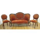 3 Piece Victorian Parlor Set Loveseat and two side chairs.