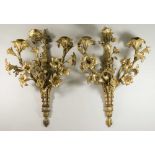 Pair 19th Century French Ormolu 3 Light Sconces Approx. 24" H x 14" W.