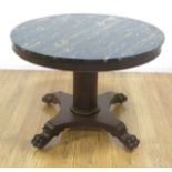 American Classical Marble Top Table On original casters. Approx. 29" H x 40" W. has  had