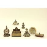 Dartmoor Pixie Desk Set Bronze figural. 7 pieces. Clock, letter holder,  blotter, inkwell, paper