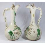 Matched Pair of Hungarian Glazed Ceramic Ewers Approx. 15" H.