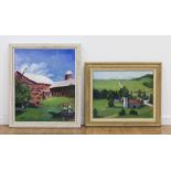 Chris Ford, Two Rural Landscapes Larger, oil on canvas. Smaller, oil on board.  Signed lower left.