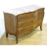 Louis XV Style Marble Top Commode Banded 3 drawer commode. Approx. 32" high, 49"  wide, 20" deep.